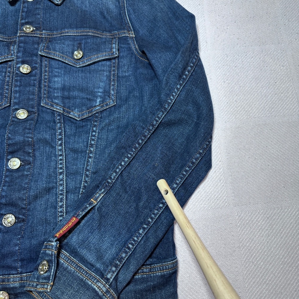 7 For All Mankind Classic Denim Jacket Womens Medium Trucker Stretch Dark Wash - Picture 3 of 14